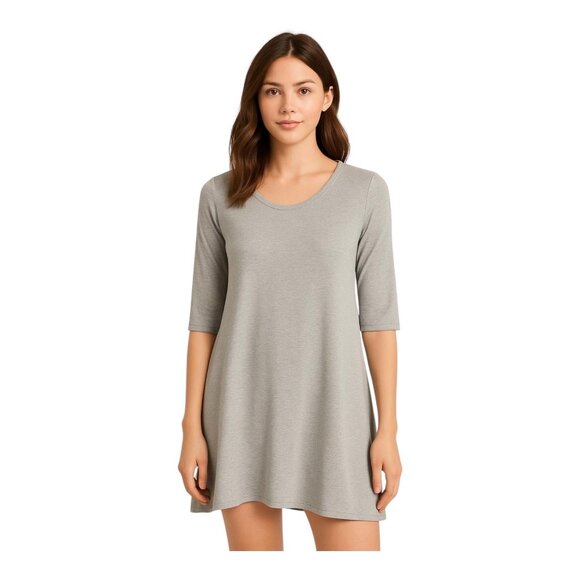 Joan Vass Knit Hi Lo Mini Dress~Size Small~Heather Grey Short Sleeve Artsy L6 22 - Picture 1 of 7